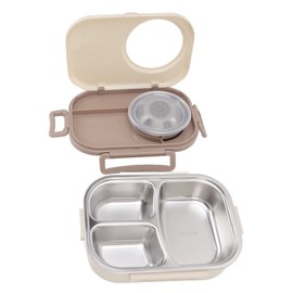 Contenedores de Lonchera, 1450ml Bento Lunch Box Compartimiento de Acero Inoxidable Caja Térmica Bento Contenedores Bento de Doble Capa para Niños Pequeños Adultos (Beige)