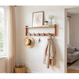 Wacloud 29Inch Wall Mounted Coat Rack with Hooks and Shelf - Large Rustic Wood Coat Hangers for Hats, Keys, Towels, Robes – Functional Entryway Wall Organizer for Bathroom, Kitchen, Mudroom – Brown