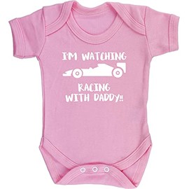 Hippowarehouse Shhh. I'm Watching Racing with Daddy!! Baby Vest Bodysuit (Short Sleeve) Boys Girls Light Pink