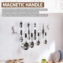 Juego de tazas y cucharas medidoras magnéticas, 5 tazas medidoras magnéticas de acero inoxidable y 8 cucharas medidoras de doble cara con 1 nivelador, accesorios de cocina para cocinar y hornear