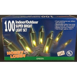 hobby lobby 100 Indoor Outdoor Super Bright Light Set Clear Hobby Lobby green wire NIP NOS