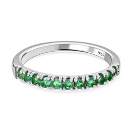 TJC Emerald Half Eternity Ring for Women in Platinum Plated 925 Sterling Silver Size L Prong Setting Green Coloured May Birthstone Metal Wt. 2 Grams