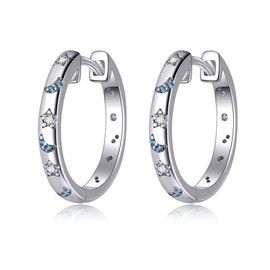 VENACOLY Moon Star Hoop Earrings Sterling Silver Cubic Zirconia Earrings Jewelry Birthday Gift for Women Girls, Sterling Silver, Zircon