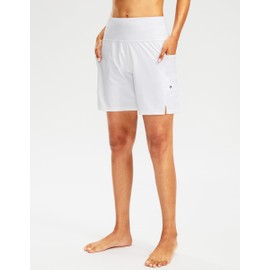 G Gradual Women's 7" Long Swim Board Shorts High Waisted Quick Dry Beach Swimming Shorts for Women with Liner Pockets(White,XL)