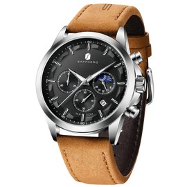 BY BENYAR Mens Watches Chronograph Date Display 50M Waterproof Wrist Watch Classic Men Wrist Watch Luxury Casual Quartz Analog Watches with Leather Band Gift for Men