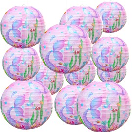 12" Pink Paper Lanterns for Mermaid Theme Party Decorations, Under the Sea Girl Birthday, Wedding, Baby Shower Supplies - Pack of 12