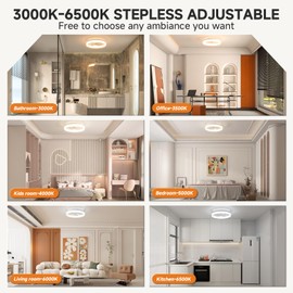 VOLISUN Low Profile Ceiling Fans with Lights and Remote, 19.7in Fandelier Ceiling Fan with Light, 3000K-6500K Dimmable Bladeless LED Fan Light, White Flush Mount Ceiling Fans with Lights for Bedroom