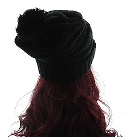 Milani Winter Thick Warm Slouchy Knit Oversized Pom Beanie Cap Hat (OneSize, Black) b0037