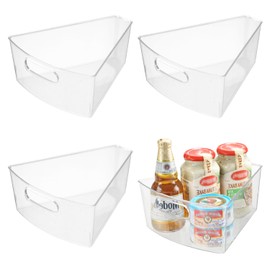 OMNISAFE Lazy Susan Organizer Bins,10.2”x 9.4”x 4”, 26" Diameter Clear Durable Kitchen Cabinet Storage Bin Set with Handle, Food Safe, Non-Slip Pads, BPA Free