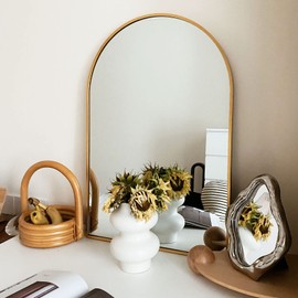 HARRITPURE 20"x30" Arched Bathroom Mirror - Wall Mounted Mirror - Gold Arch Mirror - Aluminum Alloy Frame Bathroom Mirror Living Room, Bedroom, Bathroom and Entryway