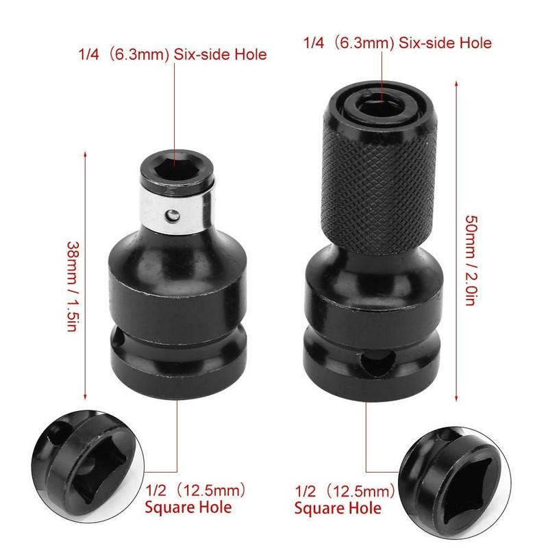 Impact Wrench Bit Adapter, Hex Socket 2 Pieces 1/2 to
