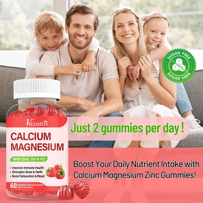 Calcium Magnesium Zinc Gummies with Vitamin D3 & K2, High