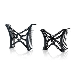2 Pack Original Comfy Comb - Double Comb for Fine Thin & Wavy Hair - Easy Ponytail Hairstyles and Long Lasting Updo's (Medium & Large, Black Crochet)