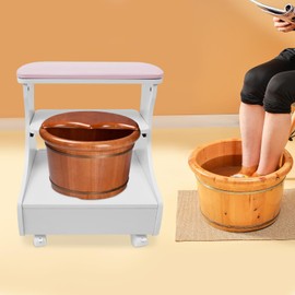 RENFANSHOP Foot Bath Stool with 4 Locking Wheels - Portable Pedicure & Manicure Cart for Nail Salons - Comfortable Foot Rest for Spa Treatments & Massage (Pink)