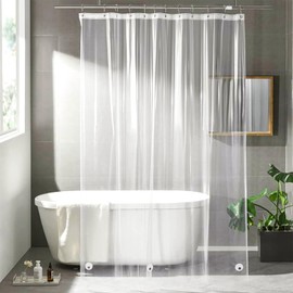 Pizsieat Shower Curtain Transparent 180 x 200 cm Bath Curtain with 12 Eyelets PEVA Shower Curtain Transparent Clear Waterproof with Magnet Bottom for Bathtub Bathroom
