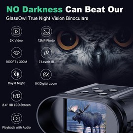 Night Vision Goggles-Phone Real-time Viewing,2k Night Vision Binoculars for Adults,8X Zoom for Hunting&Security,2.4''Screen Rechargeable Infrared Binoculars,can Save Photo and Video with 64GB TF Card