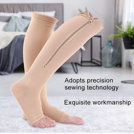 Zipper Compression Socks, Support Stockings, Calf Compression Stockings, Calf Height, Open Toe, Circulation Promote Blood Circulation for Running, Fitness, Nurses, Varicose Veins, Swollen [XXL Beige],