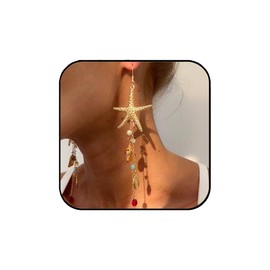 Starfish Earrings For Women Gold Statement Drop Dangle Crystal Pearl Bead Shell Pendant Trendy Beach Jewelry Gift For Her Summer Wedding Vacation Accessories