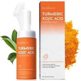 FluMisch Turmeric Kojic Acid Facial Cleanser, Brightening Foaming Face Wash with Soft Massage Heads, Kojic Acid Cleanser Exfoliating, Turmeric Cleansing for Dark Spots 4.23 oz