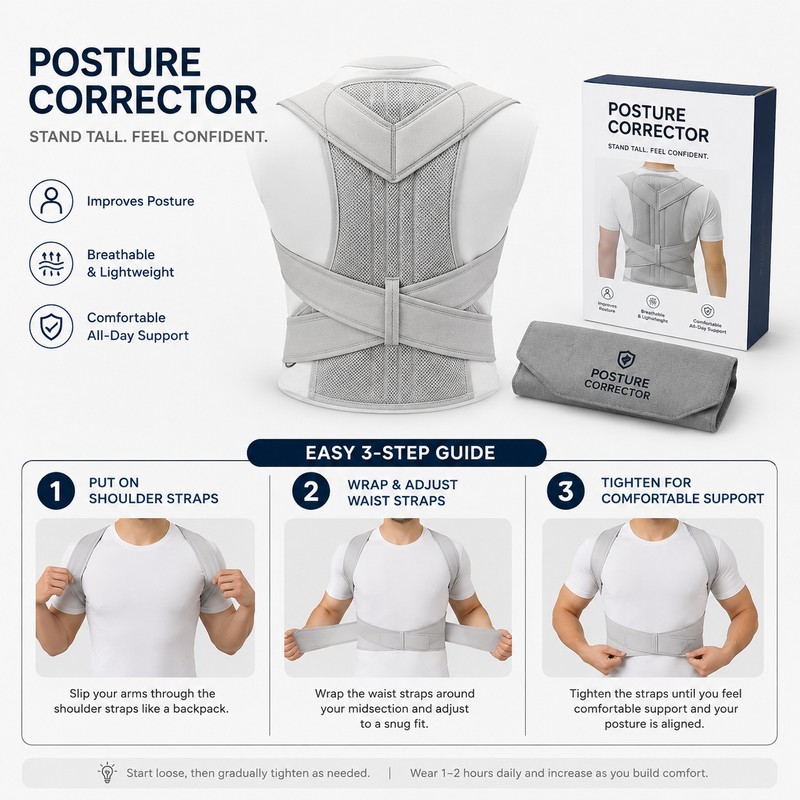 Adjustable Posture Corrector Back Brace for Daily Support – Breathable
