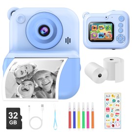Glyntora Kids Instant Camera Printer,1440P HD Instant Camera for Kids 2.4'' Screen Digital Camera with 32GB Card & 2 Rolls Print Paper Birthday Gifts Toys for Boys Girls Aged 3-12 Blue