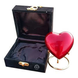 Premium Cremation Urn Red Heart Urn with Black Box and Brass Stand Gift for Your Girlfriend/Boyfriend New Year Gift