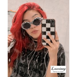 Laurinny Sunglasses Checkered Clout Goggles for Women Men Trendy Retro Oval Funny Sun Glasses for Party Costume