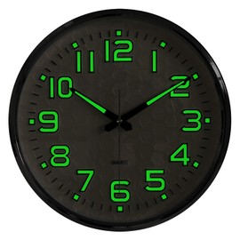 Plumeet Night Light Wall Clock 13'' Bedroom Wall Clocks with Silent Non-Ticking Glowing Function - Battery Operated Decorative Wall Clock for Home, Kitchen, Living Room (Green Light)