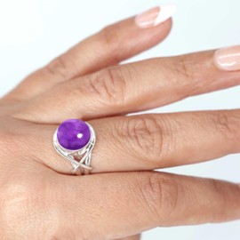 Jeweloporium 925 Sterling Silver Ring for Women Purple Natural Amethyst Stone Fashion Silver Ring Size Z+1 Boho Jewelry