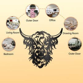 WADORN Metal Wall Decoration Cow Head Iron Wall Art Decoration Black Wrought Iron Scroll Vine Art Hanging Decoration for Indoor Outdoor Garden Home Bedroom Room Decoration