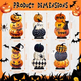 Lacabin 6 Pcs Halloween Wooden Pumpkin Table Centerpieces, Rustic Fall Decor Signs for Home, Party, Kitchen, or Office Display