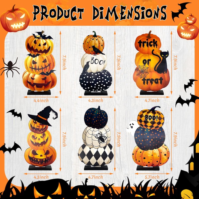 Lacabin 6 Pcs Halloween Wooden Pumpkin Table Centerpieces, Rustic Fall