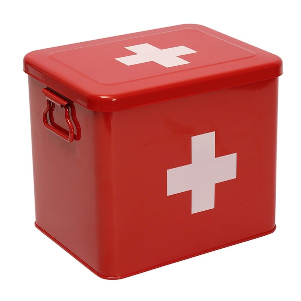 Xbopetda First Aid Kit, First Aid Medicine Supplies Bin - 2-Tier Metal Medicine Storage Tin, First Aid Box with Removable Tray for Home Emergency Tool Set-Red