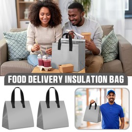 Kacctyen 50 Pcs Insulated Take Away Bags Bulk Thermal Insulation Food for Coffee Milk Tea Pizza Hot Cold Food Delivery Cooler Bag for Catering Restaurant Grocery Picnic, 9.5" x 9.5" x 6"(Grey)