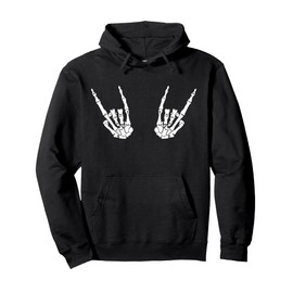 Funny Rock On Skeleton Hands Gift Men Women Cool Sign Horns Pullover Hoodie