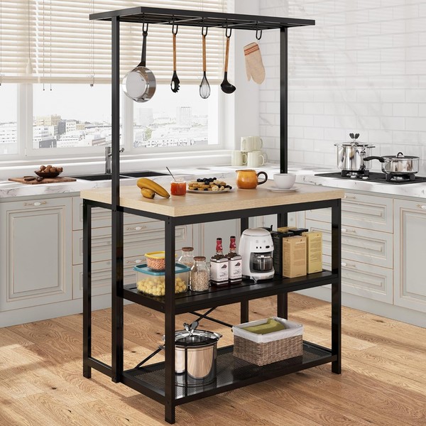 GarveeHome 42" Kitchen Island with Wheels - Microwave Stand &