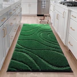 EXDE Bathroom Rugs Mat, Soft Plush Shaggy Microfiber Bath Rug, Non Slip Bath Mats for Bathroom Runner Floor, Machine Washable Absorbent Carpet for Shower Tub, Green 24"x47"