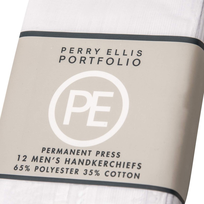 Perry Ellis 12 Pack Handkerchief (Permanent Press White with Satin