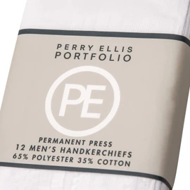 Perry Ellis 12 Pack Handkerchief (Permanent Press White with Satin Cord, 16" x 16")