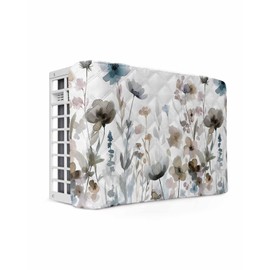 Fall Flower Indoor Air Conditioner Cover for Window Units, Watercolor Floral Herb Blue Brown Double Insulation Adjustable Waterproof Indoor AC Cover with Elastic Straps 21" x 15" x 3.5"