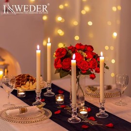 Portavelas cónicos de cristal, bonitos portavelas, 4 portavelas transparentes y modernos soportes cónicos para velas estándar para bodas, Navidad, decoración del hogar