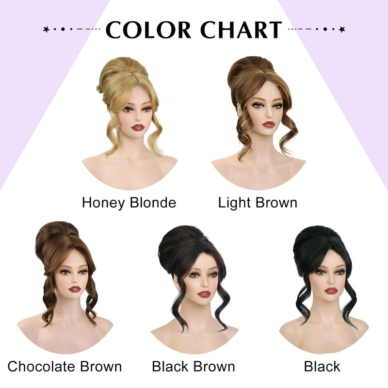 Kurope Black Wig 2-in-1 Messy Bun Hairpieces Ponytail with Bangs