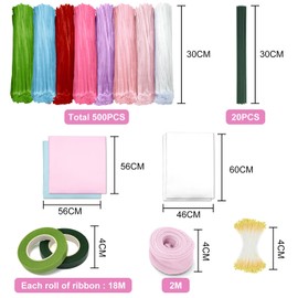 Set di pulizia per pipe, 500 pezzi, 8 colori, per la produzione di bouquet, carta floreale, nastri, stoppini, aste, fiori creativi fai da te (rosa)