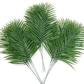 12pcs Artificial Palm Leaves Tropical Plants Faux Fake Palm Fronds Plant (Green)