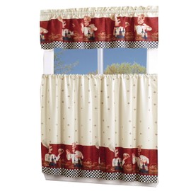 MarCielo 3 Piece Printed Floral Kitchen/Cafe Curtain with Swag and Tier Window Curtain Set, Chef
