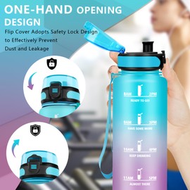Drinking Bottle 1 5 Litres, Sports Water Bottle, Leak-Proof, with Filter, Gym Drinking Bottle, with Motivational Slogan, Water Bottle for Running, Yoga, Camping, Hiking, Blue/Purple