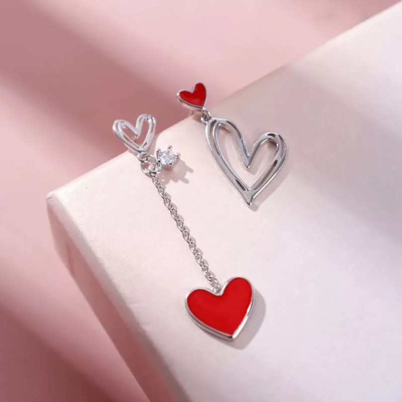 Deluxe Aretes Zirconia Corazón Pendientes Asimétricos Regalo Amor