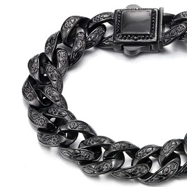 COOLSTEELANDBEYOND Chunky Heavy Mens Stainless Steel Black Curb Chain Bracelet 8.66 Inches