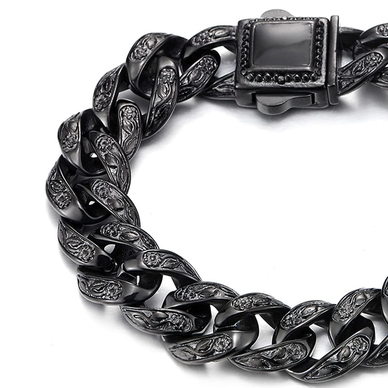 COOLSTEELANDBEYOND Chunky Heavy Mens Stainless Steel Black Curb Chain Bracelet