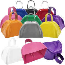 The Dreidel Company Metal Cowbell Noisemaker Cheering Bell, New Years, School Classroom, Wedding Bells & Chimes Percussion Musical Instruments Call Bell Alarm, 3" (Multi-Color, Assorted, Pack of 12)